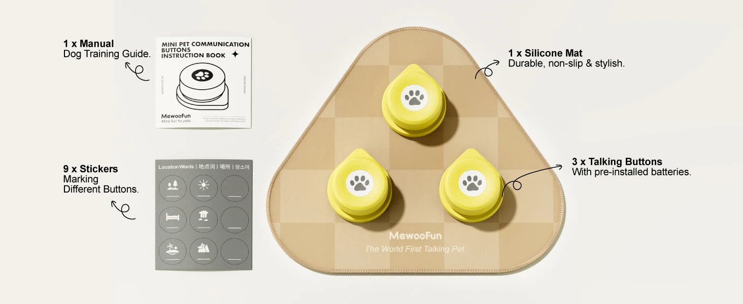 Mewoofun Dog Talking Button Set with Mat Communication Basic Get Started Kit Rechargeable Voice Recording Button 12 Packs