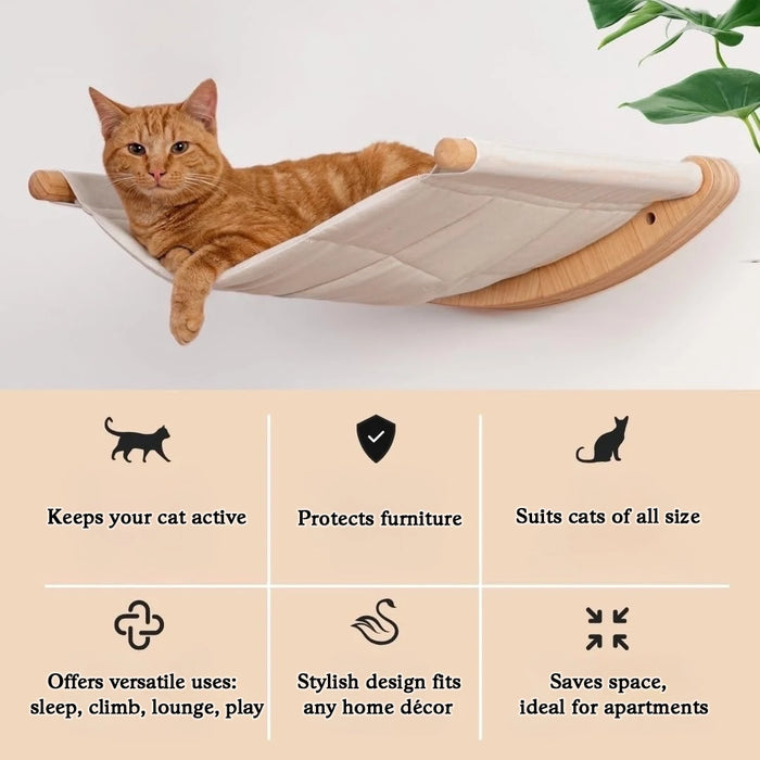 Cat Hammock Wall Mounted Cat Shelf With Two Steps - Cat Wall Shelves And Perches For Sleeping, Playing, Climbing, And Lounging -