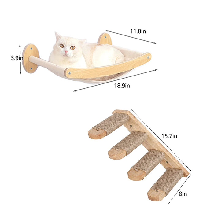 Cat Hammock and Stairway with Sisal Rope Wall Mounted Climbing Shelf Scratching Grinding Claws Toy for Kitten Cats Furniture
