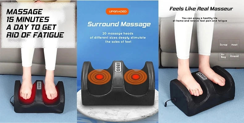 Electric Foot Massage Machine Shiatsu Kneading Rolling Vibration Tool Heating Therapy Calf Leg Reflexology Pain Relief Massager