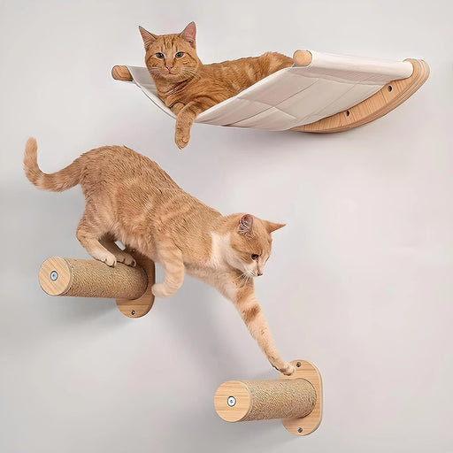 Cat Hammock Wall Mounted Cat Shelf With Two Steps - Cat Wall Shelves And Perches For Sleeping, Playing, Climbing, And Lounging -