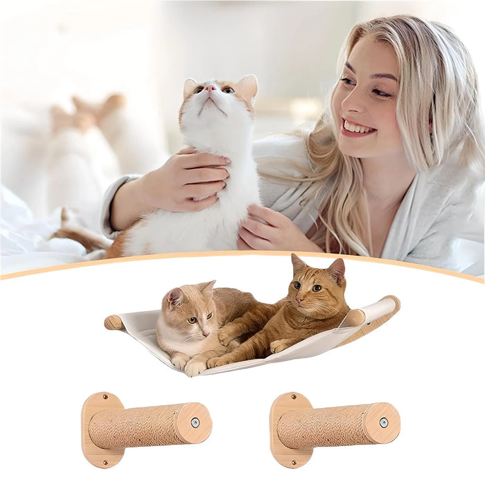 Cat Hammock Wall Mounted Cat Shelf With Two Steps - Cat Wall Shelves And Perches For Sleeping, Playing, Climbing, And Lounging -